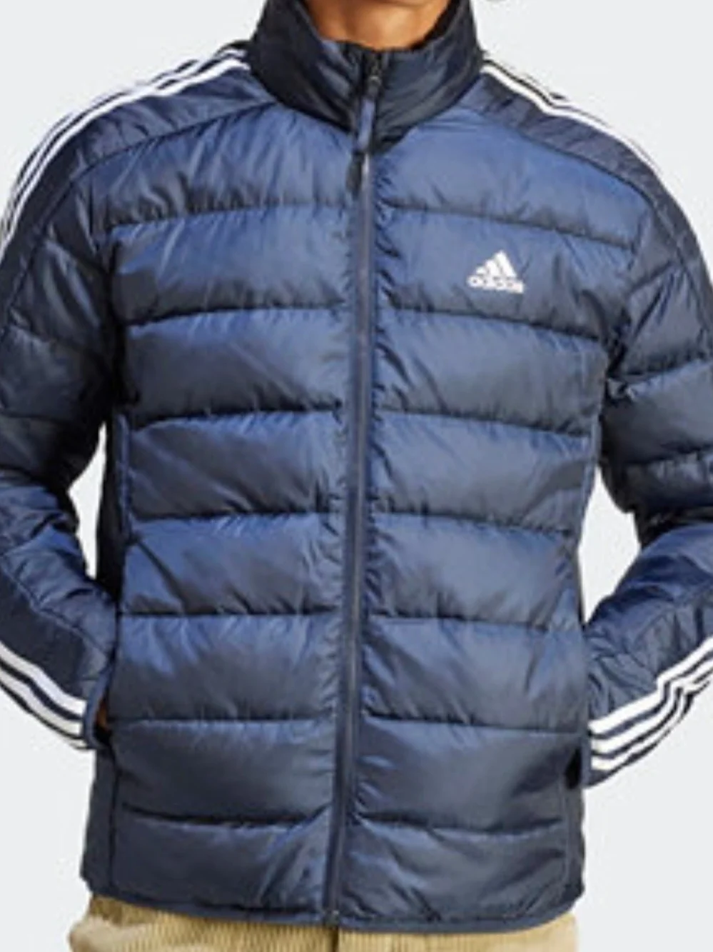 adidas Navy Puffer Jacket with White Shoulder Stripes